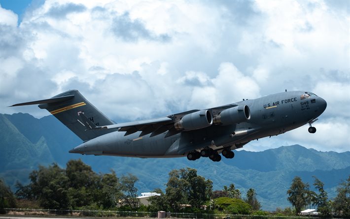 boeing c-17 globemaster iii, us air force, avión de transporte militar americano, c-17, avión de transporte, boeing