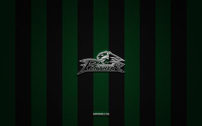 Augsburger Panther logo, german hockey team, DEL, green black carbon background, Augsburger Panther emblem, hockey, Augsburger Panther silver metal logo, Augsburger Panther