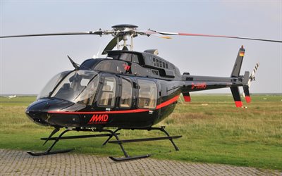 Bell 407, 4k, black helicopter, multipurpose helicopters, civil aviation, aviation, Bell, pictures with helicopter