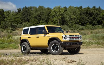 ford bronco heritage, 4k, tout-terrain, 2023 voitures, vus, jaune ford bronco, 2023 ford bronco, voitures américaines, ford