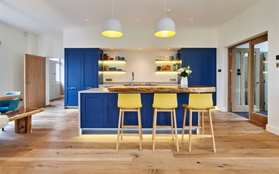 design de interiores elegante, cozinha, móveis de cozinha azul, design de interiores moderno, móveis azuis na cozinha, ideia de cozinha, projeto de cozinha