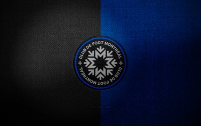 CF Montreal badge, 4k, blue black fabric background, MLS, CF Montreal logo, CF Montreal emblem, sports logo, CF Montreal flag, american soccer team, Club de Foot Montreal, soccer, football, CF Montreal, Montreal FC