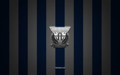 데포르티보 레가네스 로고, 스페인 축구 클럽, 세군다, 라 리가 2, 파란색 흰색 탄소 배경, 데포르티보 레가네스 엠블럼, 축구, 데포르티보 레가네스, 스페인, 데포르티보 레가네스 실버 메탈 로고