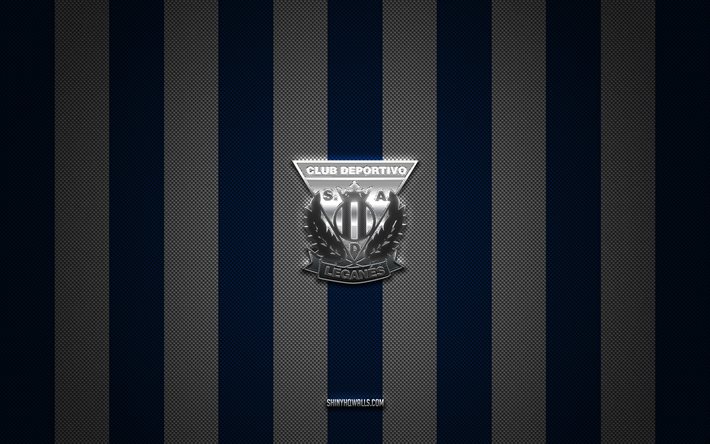 デポルティボ レガネスのロゴ, スペインのサッカークラブ, セグンダ, ラ リーガ 2, 青白い炭素の背景, デポルティボ レガネスのエンブレム, フットボール, デポルティボ レガネス, スペイン, デポルティボ レガネス シルバー メタル ロゴ
