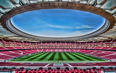4k, Wanda Metropolitano, inside view, football field, Atletico Madrid stadium, Spanish football stadium, Madrid, Spain, Atletico Madrid, football