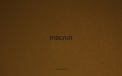 macron-logo, 4k, herstellerlogos, macron-emblem, braune steinstruktur, macron, beliebte marken, macron-schild, brauner steinhintergrund