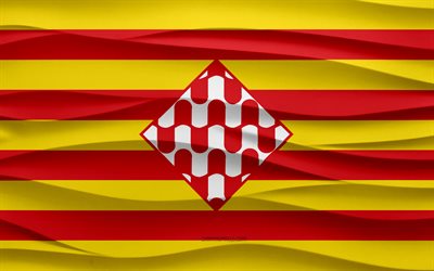 4k, Flag of Girona, 3d waves plaster background, Girona flag, 3d waves texture, Spanish national symbols, Day of Girona, Spanish provinces, 3d Girona flag, Girona, Spain