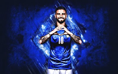 Lorenzo Insigne, Italy national football team, italian football player, blue stone background, Italy, football, blue grunge background