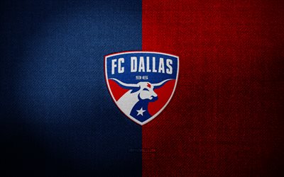 FC Dallas badge, 4k, blue red fabric background, MLS, FC Dallas logo, FC Dallas emblem, sports logo, FC Dallas flag, american soccer team, FC Dallas, soccer, football, Dallas FC