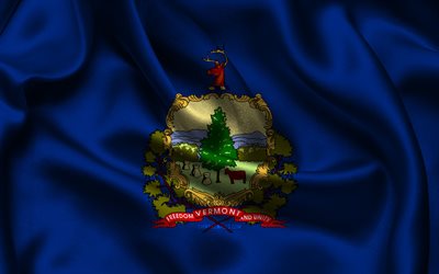 Vermont flag, 4K, american states, satin flags, flag of Vermont, Day of Vermont, wavy satin flags, State of Vermont, US States, USA, Vermont