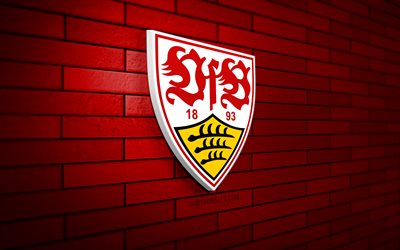 logotipo 3d del vfb stuttgart, 4k, pared de ladrillo rojo, bundesliga, fútbol, club de fútbol alemán, logotipo del vfb stuttgart, emblema del vfb stuttgart, vfb stuttgart, logotipo deportivo, stuttgart fc