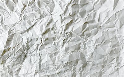 white crumpled paper, 4k, old paper, grunge backgrounds, crumpled paper textures, white paper backgrounds, old paper textures
