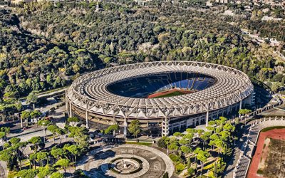 4k, Stadio Olimpico, Rome, aerial view, AS Roma stadium, Olympic Stadium, SS Lazio stadium, Serie A, Italy, football stadium, AS Roma, SS Lazio