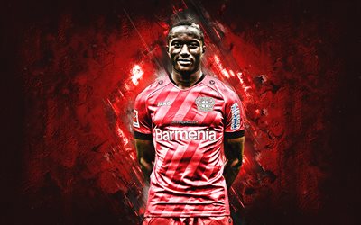 Moussa Diaby, Bayer 04 Leverkusen, French football player, portrait, red stone background, Bundesliga, Germany, football, Bayer 04 football players