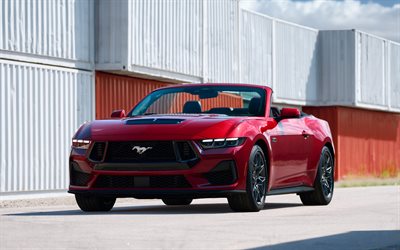 2024, ford mustang gt, 4k, vista frontale, esterno, cabriolet rossa, ford mustang rossa, nuova mustang 2023, ford mustang cabriolet, auto sportive americane, ford