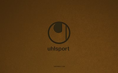 uhlsport logosu, 4k, üretici logoları, uhlsport amblemi, kahverengi taş doku, uhlsport, popüler markalar, uhlsport işareti, kahverengi taş arka plan