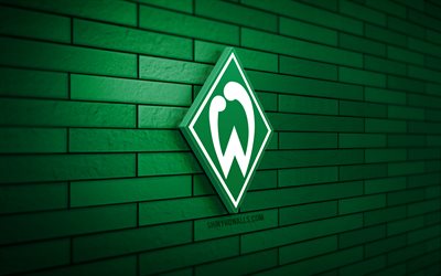 SV Werder Bremen 3D logo, 4K, green brickwall, Bundesliga, soccer, german football club, SV Werder Bremen logo, SV Werder Bremen emblem, football, SV Werder Bremen, sports logo, Werder Bremen FC