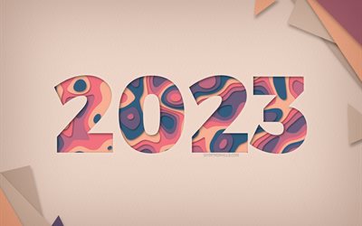 2023년 새해 복 많이 받으세요, 4k, 2023 추상적 인 배경, 2023년 복고풍 배경, 화려한 모자이크 추상, 2023년 컨셉, 2023년 인사말 카드