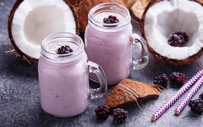 mûre yaourt, 4k, produits laitiers, boissons lactées, yaourt, mûre, alimentation saine, baies de yaourt, yaourt dans des verres