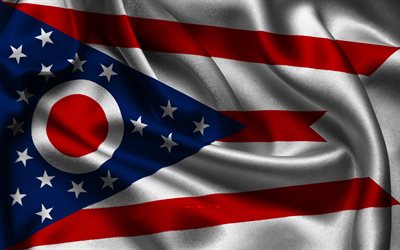 ohio bayrağı, 4k, amerika birleşik devletleri, saten bayraklar, ohio günü, dalgalı saten bayraklar, ohio eyaleti, abd devletleri, abd, ohio