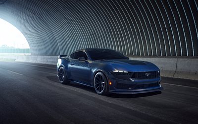2024 ford mustang dark horse, 4k, exterior, vista de frente, azul coupé deportivo, azul ford mustang, ediciones especiales, coches deportivos americanos, ford
