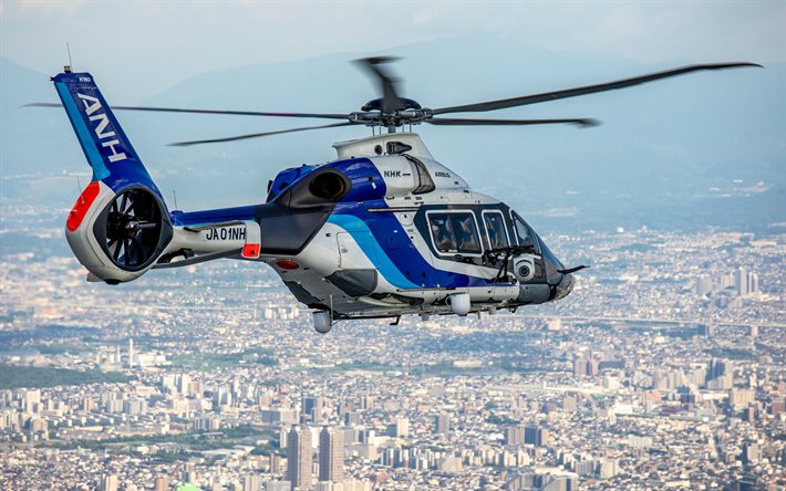 airbus h160, 4k, çok amaçlı helikopterler, mavi helikopter, sivil havacılık, airbus helikopterleri, uçan helikopterler, h160, modern helikopterler, airbus
