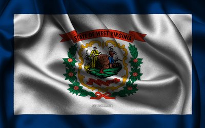웨스트버지니아 국기, 4k, 미국 주, 새틴 플래그, 웨스트 버지니아의 국기, 웨스트 버지니아의 날, 물결 모양의 새틴 플래그, 웨스트버지니아주, 미국, 웨스트 버지니아