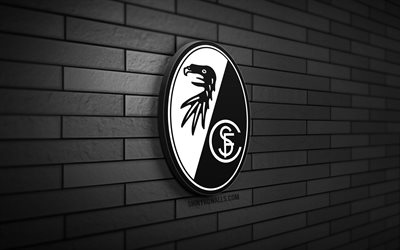 SC Freiburg 3D logo, 4K, black brickwall, Bundesliga, soccer, german football club, SC Freiburg logo, SC Freiburg emblem, football, SC Freiburg, sports logo, Freiburg FC