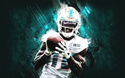 Tyreek Hill, Miami Dolphins, NFL, american football, turquoise stone background, National Football League, USA