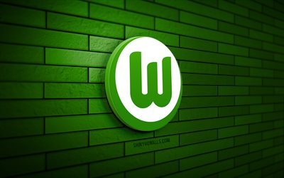 vfl wolfsburg 3d -logo, 4k, green brickwall, bundesliga, fußball, deutscher fußballverein, vfl wolfsburg logo, vfl wolfsburg emblem, vfl wolfsburg, sportlogo, wolfsburg fc
