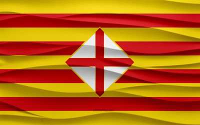 4k, bandera de barcelona, ​​antecedentes de yeso 3d, ​​textura de olas 3d, símbolos nacionales españoles, día de barcelona, ​​provincias españolas, bandera 3d de barcelona, ​​barcelona, ​​españa
