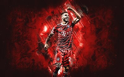 lucas hernández, fc bayern munich, jugador de fútbol francés, fondo de piedra roja, bundesliga, alemania, fútbol, ​​jugadores de fútbol de bayern munich