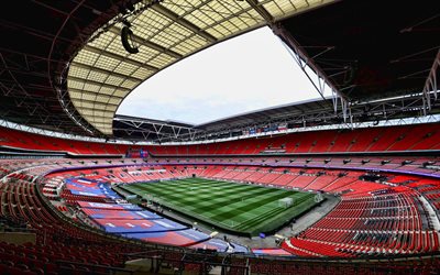4k, Wembley Stadium, inside view, football field, England national football team, Wembley, London, English football stadium