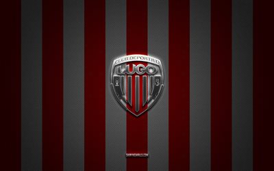 logotipo de cd lugo, clube de futebol espanhol, segunda, la liga 2, fundo de carbono branco vermelho, emblema de cd lugo, futebol, cd lugo, espanha, cd lugo silver metal logo