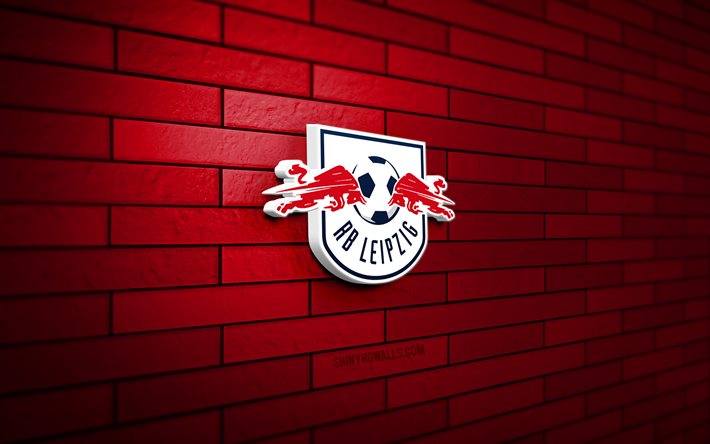 rb leipzig 3d logo, 4k, kırmızı brickwall, bundesliga, futbol, ​​alman futbol kulübü, rb leipzig logo, rb leipzig amblemi, ​​rb leipzig, spor logosu, rb leipzig fc