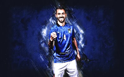 leonardo spinazzola, italya ulusal futbol takımı, italyan futbolcu, portre, mavi taş arka plan, italya, futbol