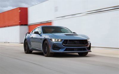 2024, ford mustang gt, 4k, frontansicht, äußere, blue sports coupé, blue ford mustang, american sports cars, ford