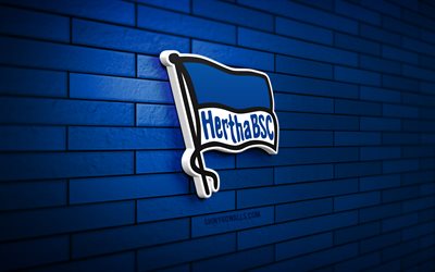 Hertha BSC 3D logo, 4K, blue brickwall, Bundesliga, soccer, german football club, Hertha BSC logo, Hertha BSC emblem, football, Hertha BSC, Hertha Berlin, sports logo, Hertha FC