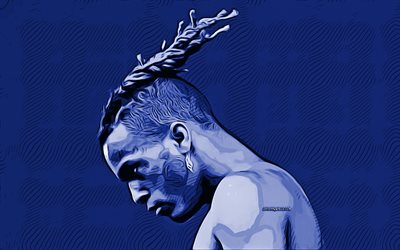 XXXTentacion, 4k, portrait, american rapper, creative art, Jahseh Dwayne Ricardo Onfroy, XXXTentacion art, blue background