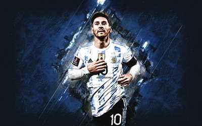 Lionel Messi, Argentina national football team, blue stone background, football, Argentina, Leo Messi, Lionel Andres Messi Cuccittini, argentian football players