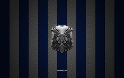 cd tenerife logo, spanish football club, segunda, la liga 2, blue white carbon background, cd tenerife emblem, football, cd tenerife, espagne, cd tenerife silver metal logo