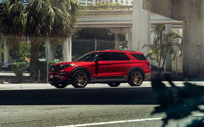 2022, ford explorer st, vista lateral, exterior, suv rojo, red ford explorer, ford explorer tuning, american cars, ford
