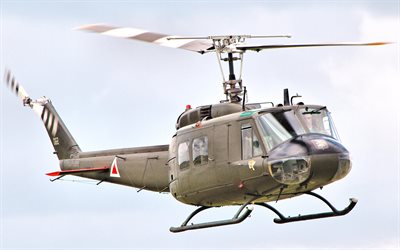 bell uh-1 iroquois, 4k, 검은 색 헬리콥터, 다목적 헬리콥터, 민간 항공, uh-1 이로쿼이, 비행, 벨, 헬리콥터가있는 사진