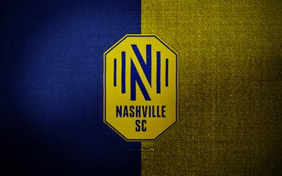 Nashville SC badge, 4k, blue yellow fabric background, MLS, Nashville SC logo, Nashville SC emblem, sports logo, Nashville SC flag, american soccer team, Nashville SC, soccer, football, Nashville FC
