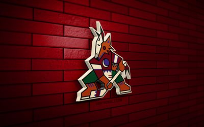 Arizona Coyotes 3D logo, 4K, purple brickwall, NHL, hockey, Arizona Coyotes logo, american hockey team, Arizona Coyotes emblem, sports logo, Arizona Coyotes