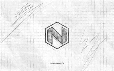 nikola sketch logo, 4k, dossier en papier à carreaux, logo noir nikola, marques de voitures, croquis de logo, logo nikola, dessin au crayon, nikola