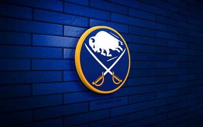 buffalo sabers 3d logotipo, 4k, blue brickwall, nhl, hockey, logotipo de buffalo sabers, equipo de hockey americano, emblema de buffalo sabers, logotipo sports, buffalo sabres