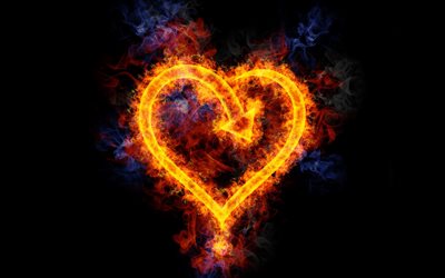 قلب ناري, 4k, قلب النار, مفاهيم الحب, نيران النار, العمل الفني, القلب المشتعل, خلاق, إطارات القلب