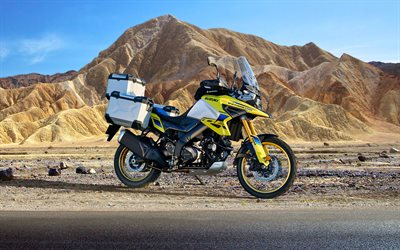Suzuki V-Strom 1050 DE, 4k, desert, 2023 bikes, adventure, Yellow Suzuki V-Strom, offroad, 2023 Suzuki V-Strom, japanese motorcycles, Suzuki