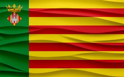 4k, bandera de castellon, fondo de yeso en 3d, textura de olas 3d, símbolos nacionales españoles, día de castellon, provincias españolas, bandera 3d de castellon, castellon, españa